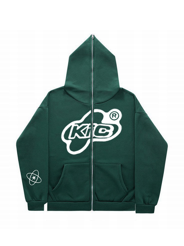 Men's Print Zip Up Oversized Hoodie-3