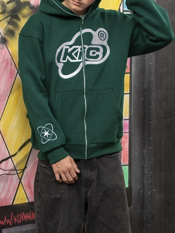 Men's Print Zip Up Oversized Hoodie-2