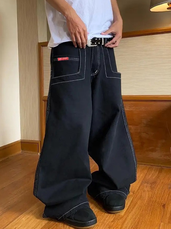 Men's Hip Pop Graphic Embroidery Loose Jeans-2