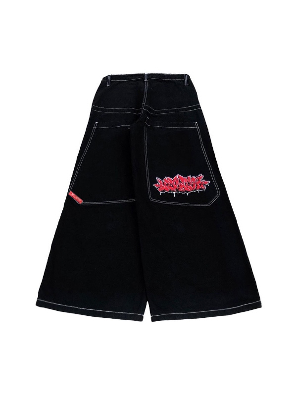 Men's Hip Pop Graphic Embroidery Loose Jeans-1