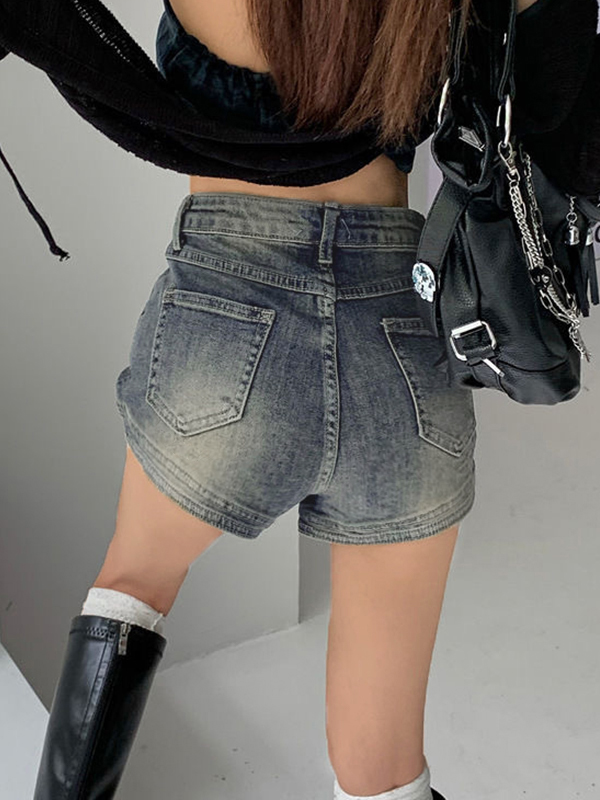 Vintage Wash Faded Denim Hot Shorts-5