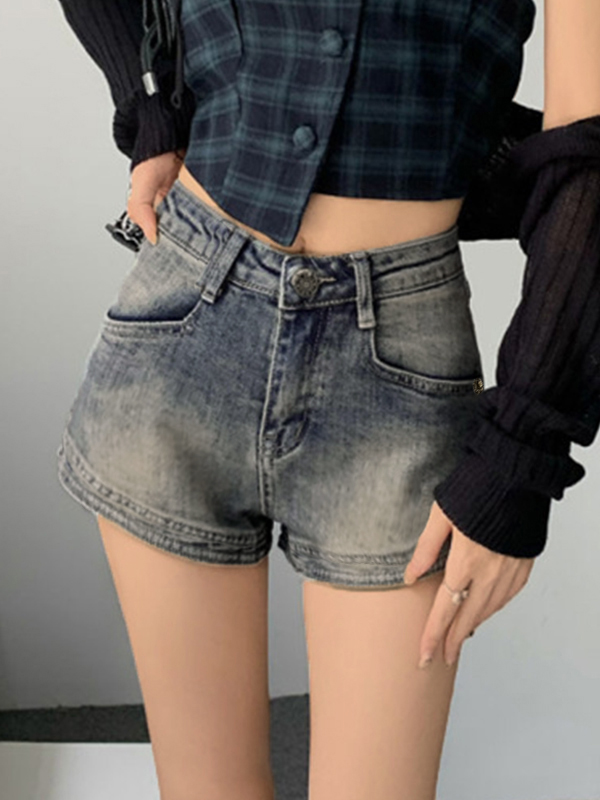 Vintage Wash Faded Denim Hot Shorts-4