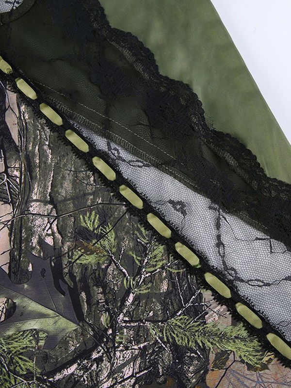 Irregular Print Lace Splice Tie Back Mini Dress-6