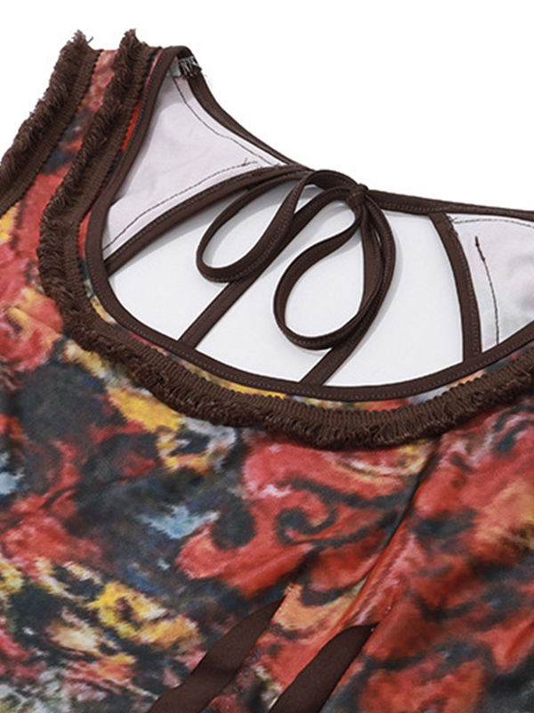 Vintage Random Print U Neck Backless Maxi Dress-7