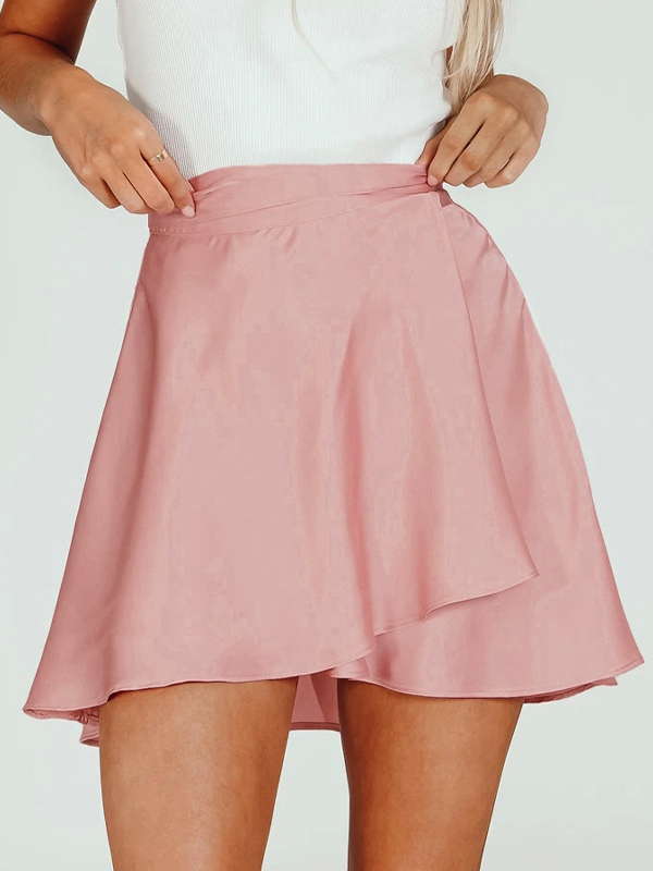 Solid Chiffon Satin Tie Up Mini Skirt-2