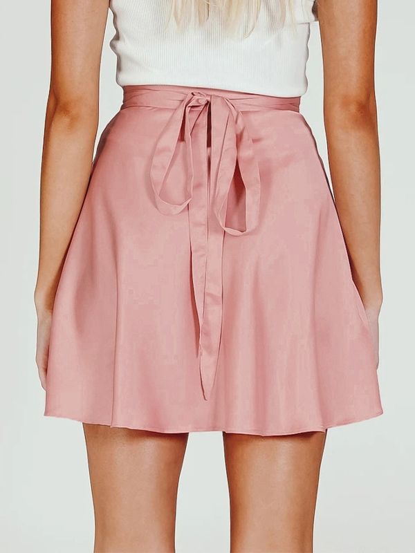 Solid Chiffon Satin Tie Up Mini Skirt-3
