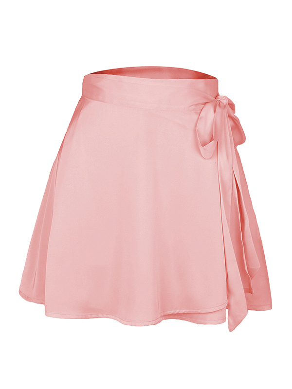 Solid Chiffon Satin Tie Up Mini Skirt-6