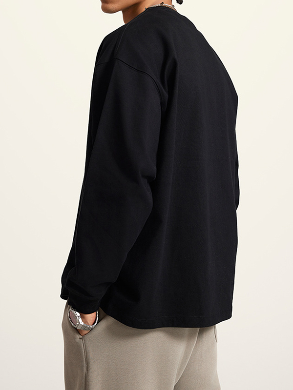 Men' Solid Color Drop Shoulder Long Sleeve Tee-1