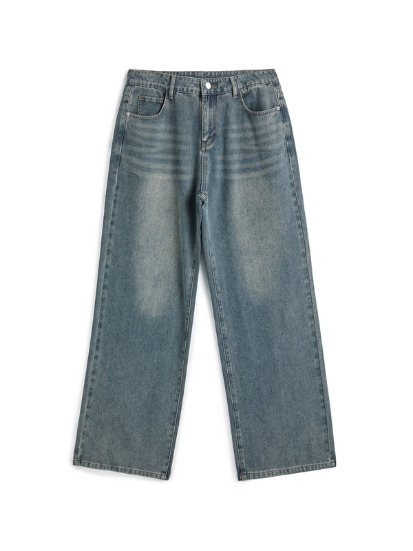 Men's Faded Vintage Denim Loose Jeans-4