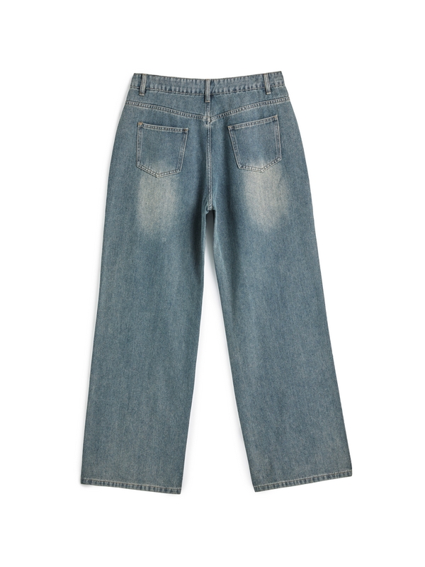 Men's Faded Vintage Denim Loose Jeans-5
