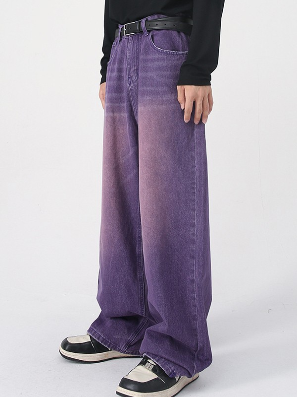 Men's Faded Vintage Denim Loose Jeans-2