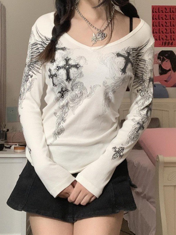 Vintage Grunge Cross Ribbed Long Sleeve Tee-1