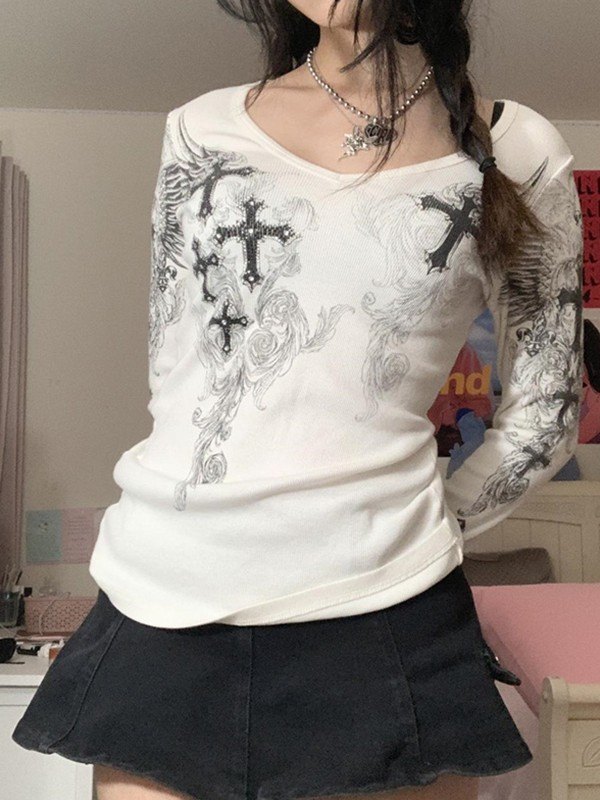 Vintage Grunge Cross Ribbed Long Sleeve Tee-2