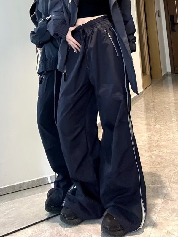 Vintage Side Zipper Parachute Wide Leg Pants-1