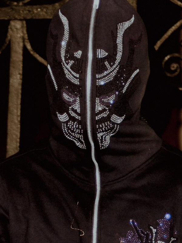 Men's Rhinestone Print Oversized Hoodie-1