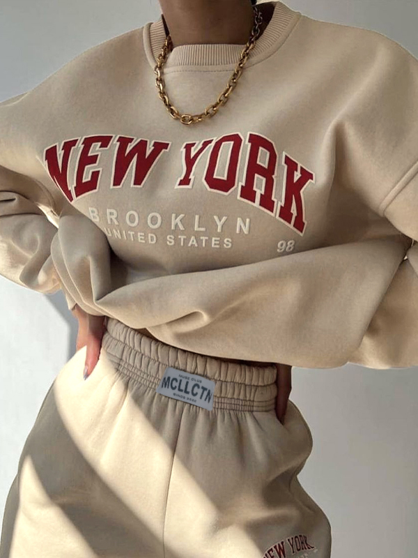 Contrast Color Letter Print Pullover Sweatshirt-1