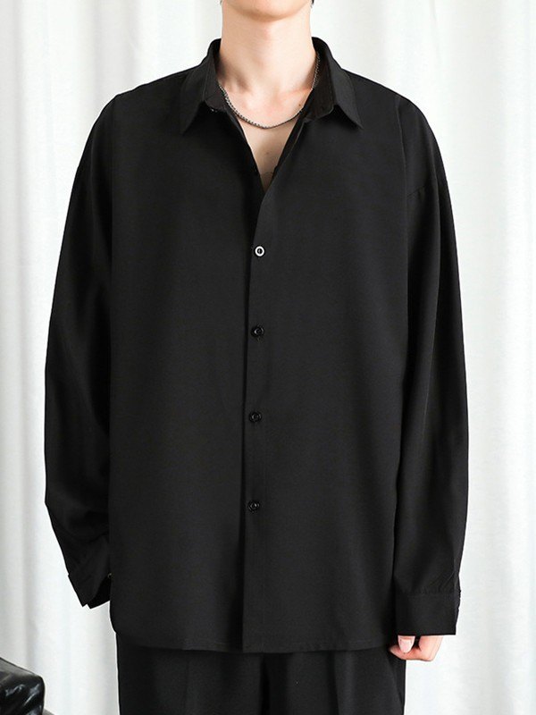 Men's Draped Long Sleeve Button Down Shirt-1