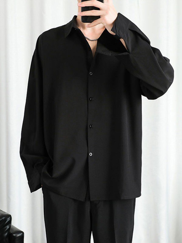 Men's Draped Long Sleeve Button Down Shirt-2