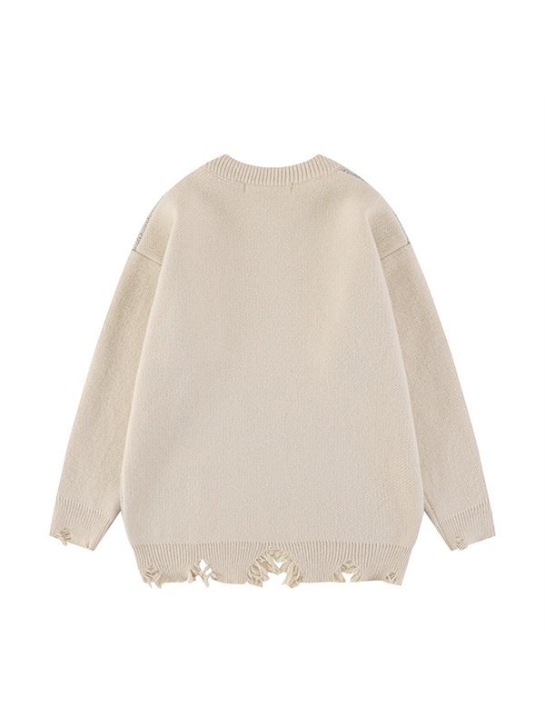 Men's Cross Jacquard Distressed Sweater-1