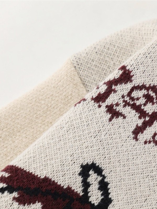 Men's Cross Jacquard Distressed Sweater-2