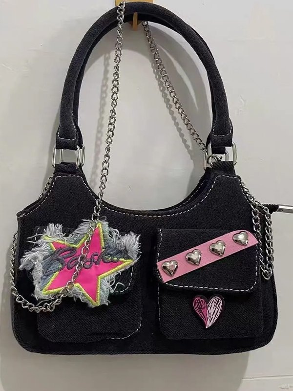 Star Patch Y2K Denim Shoulder Bag-2