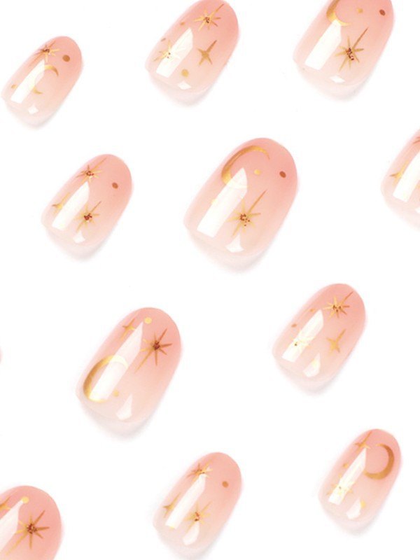 24pcs Crescent Moon Star Pattern Press On Nails-2