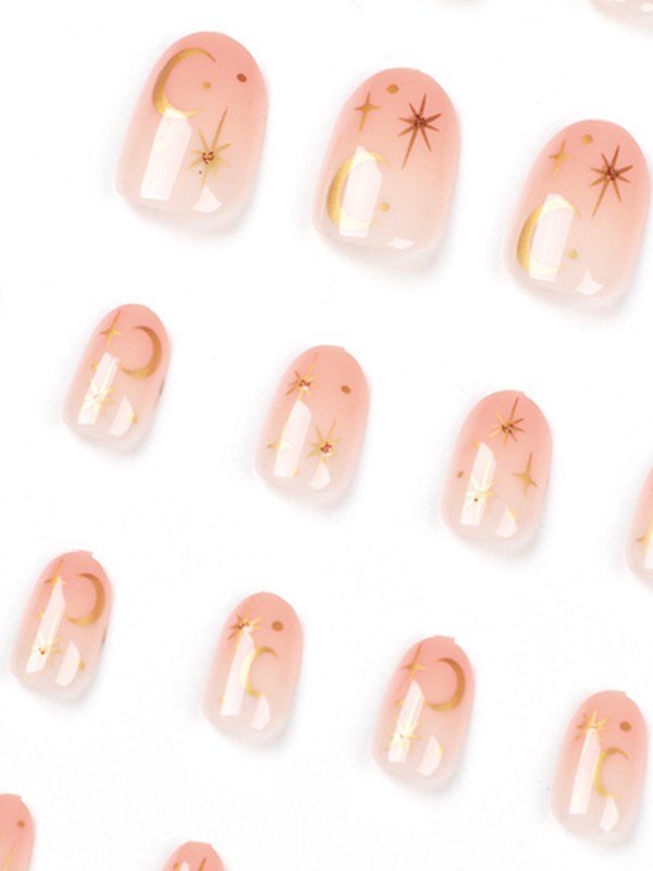 24pcs Crescent Moon Star Pattern Press On Nails-3