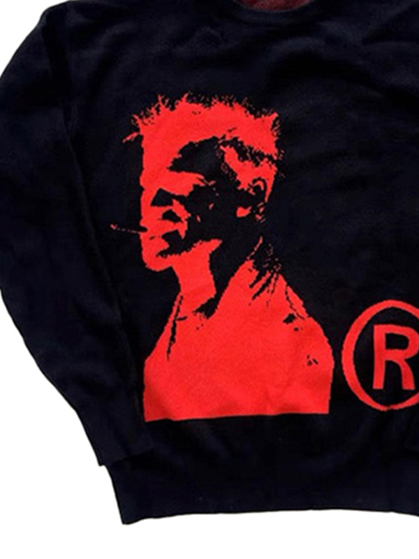 Men's Portrait Print Crew Neck Sweater-1