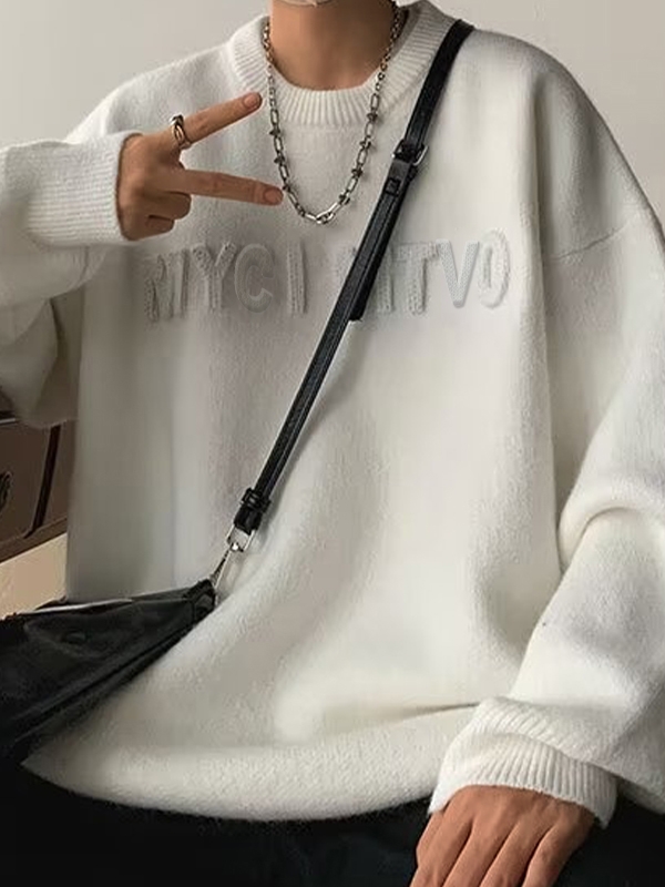 Men's Three Dimensional Letter Jacquard Sweater-4