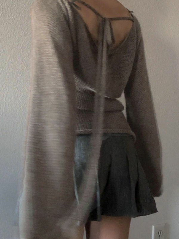 Contrast Color Cross Jacquard Rolled Design Long Sleeve Knit-2