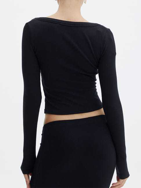 Solid Breasted Long Sleeve Knit-1